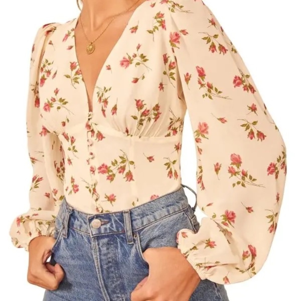 Reformation Floral Blouse in Cream and Pink
